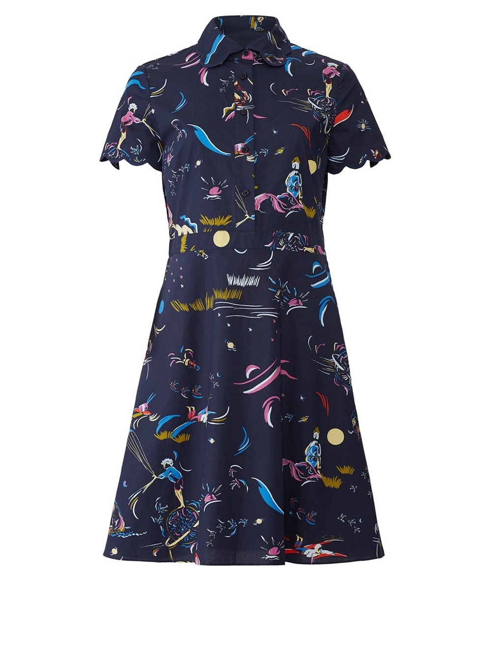 Tory Burch navy blue "Daydream" print scallop-edge shirtdress women’s 06